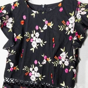 NWT-Sam Edelman Black Floral Ruffle Midi Dress
